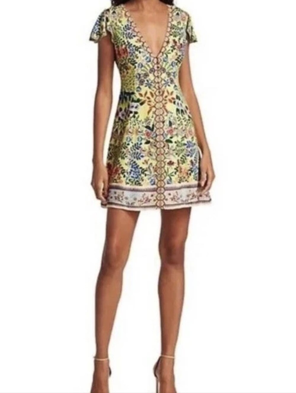 ALICE + OLIVIA Hadley Floral Mini Dress Women's Half Button V-neck Sz 4 - Picture 3 of 16